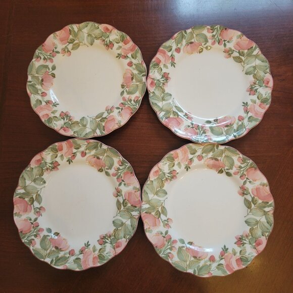 Set Of 4 Nikko Tableware Pink Rose Salad Plates 8.25" Floral Scalloped Edge Japa - Picture 1 of 6